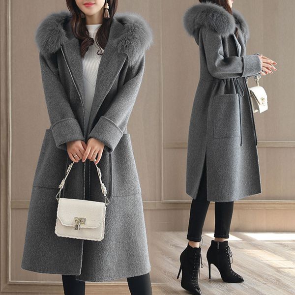 

xuxi women 2019 clothes woolcoat coat long woolcoat finale skin goal blue cashmere coat and jacket with hood fz624, Black