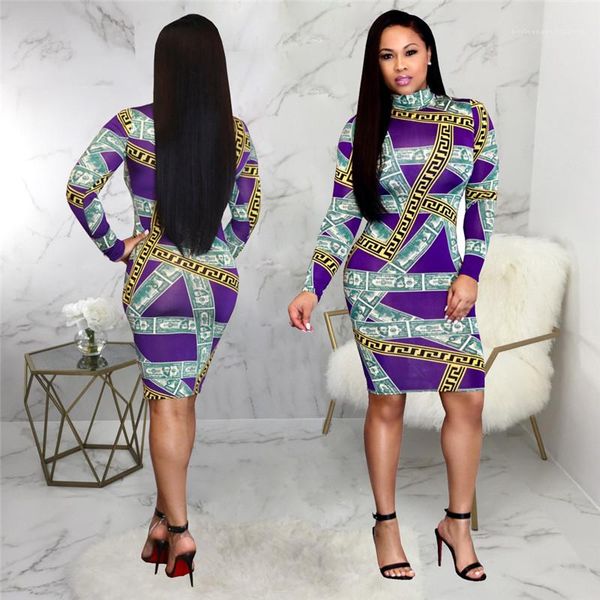 

bodycon платья дизайнерские деньги печати панельные платья повседневные платья с длинным рукавом оболочка женская одежда женская мода тонкий, Black;gray