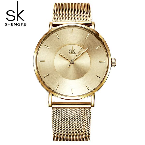 

shengke women bracelet watches luxury gold female quartz watch 2019 sk ladies watches christmas gift #k0059, Slivery;brown