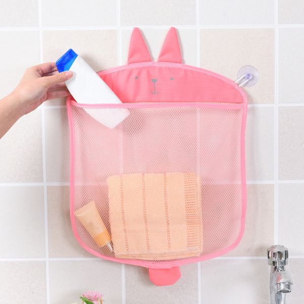 

polyester mesh storage bags wall-mounted sucker bathroom kids toys lovely cartoon animal pouch sundries organizer