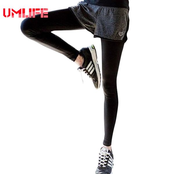 

umlife faux two piece yoga pants women high waist plus size love running tights women quick dry gym sport leggings with shorts, White;red