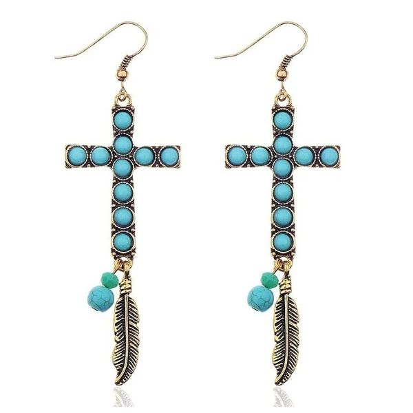 

vintage blue round stone dangle earrings for women cross pendant drop earrings party bohemian earring fashion jewelry d5d470, Silver