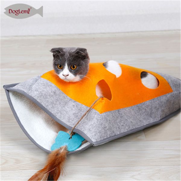 

щенок pet cat dog мягкое теплое гнездо питомник кровать кейв хаус спальный мешок с туннелем для ловли и укрытия одеялом с кольцевой бумагой