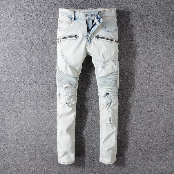 

fashion designer men's jeans fashion jeans men's brand denim pants hip hop casual solid classic straight denim designer jeans size, Blue
