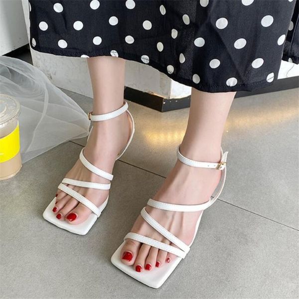 

sandals gladiator high heels shoes fall street look females square head open toe clip-on strappy women, Black