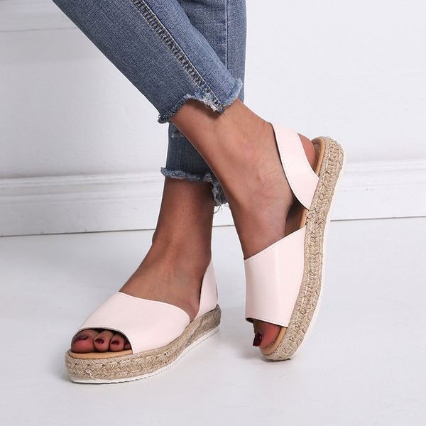 

europe and america 2019 new style selling women's shoes sandals slanted heel large size 40-43 thick bottomed straw espadrill, Black