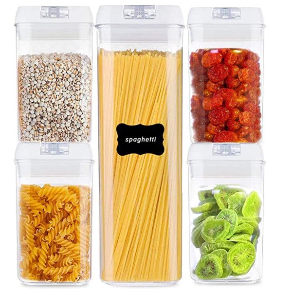 

cereal container food storage containers, blingco set of 5 airtight dry food storage containers with lids - bpa plastic for