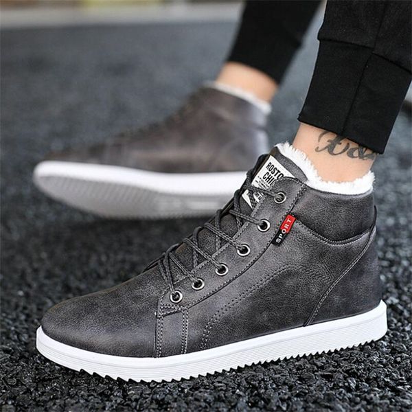 

winter new men's casual high to help men's cotton shoes waterproof non-slip warm snow boots men zapatos de hombre men shoes, Black
