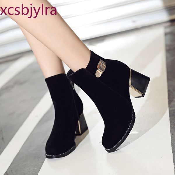 

autumn winter 2020 new fashion round head thick heel boots black plus high heel women boots plus size 34-43