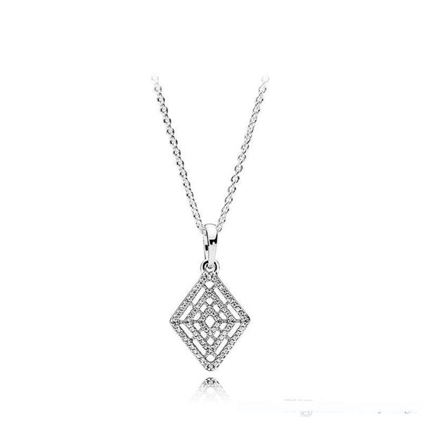 

original 925 sterling silver geometric pendant necklaces chain fit pandora charms crystal diamond necklace jewelry with box