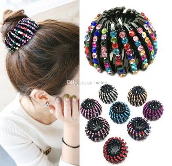 

women girls hair clips rhinestone colorful bud hair claw maker bun crystal bird nest hairgrip hairpins girl fashion accessories, Slivery;white