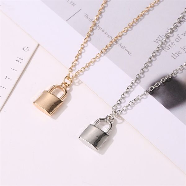 

necklaces simple jewelry womans geometric necklace ladies lock pendant chain lovers silver color trendy korean alloy collares