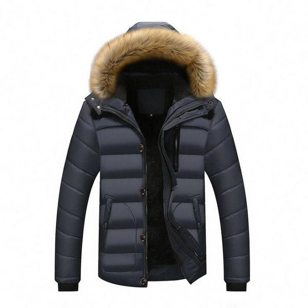 

winter men's jackets 2019 fur hooded coats male parkas casual thick outwear hoodies fleece jackets warm overcoats mens clothing, Black