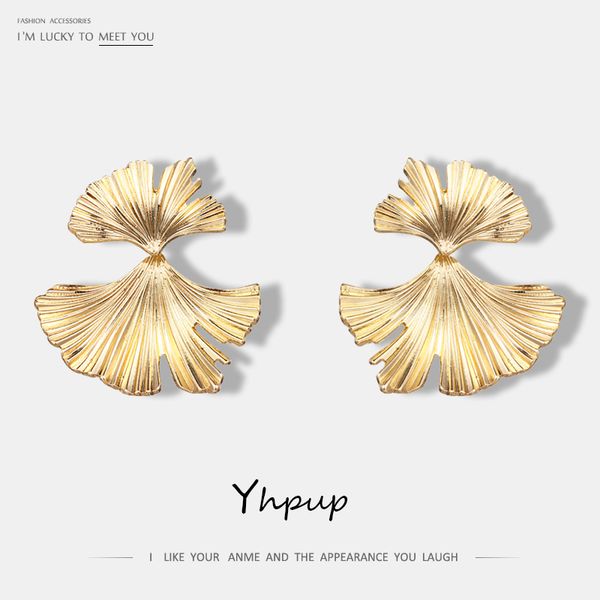 

yhpup fashion brand charm leaf plant stud earring 2019 new gold statement metal earrings for women party jewelry gift brincos, Golden;silver