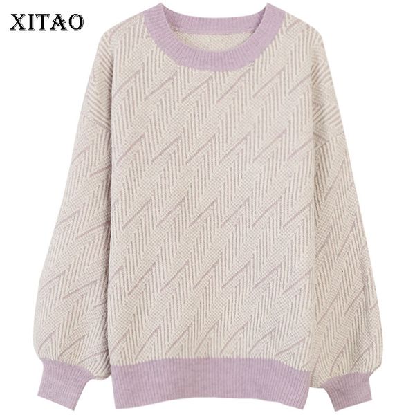 

xitao knitted women sweater hit color striped patchwork 2019 autumn winter fashion new o neck elegant minority sweater wld2977, White;black