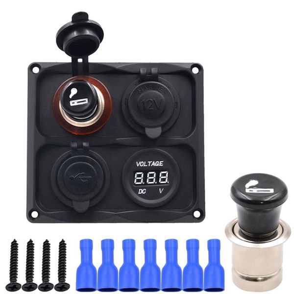 

usb dual charger+voltmeter+12v / 24v power socket 4 hole panel car cigarette