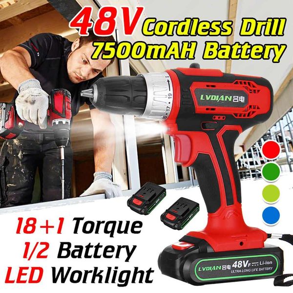 

48v 2 speed cordless rechargeable battery electric drill led impact screwdriver 20x18.6cm waterproof dustproof dhockproof