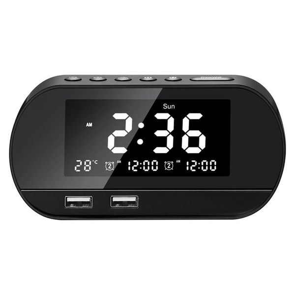 

alarm clock bedroom fm-радио календарь светодиодный цифровой дисплей 2 usb зарядное устройство черный сша plug
