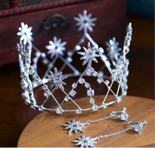 Sposa coreana fatta a mano piccola corona rotonda orecchini da sposa diadema set atmosfera semplice corona da sposa principessa