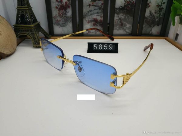 

2019 new arrival women classic brand designer rimless selling sunglasses men metal frame buffalo horn sun glasses with box, White;black