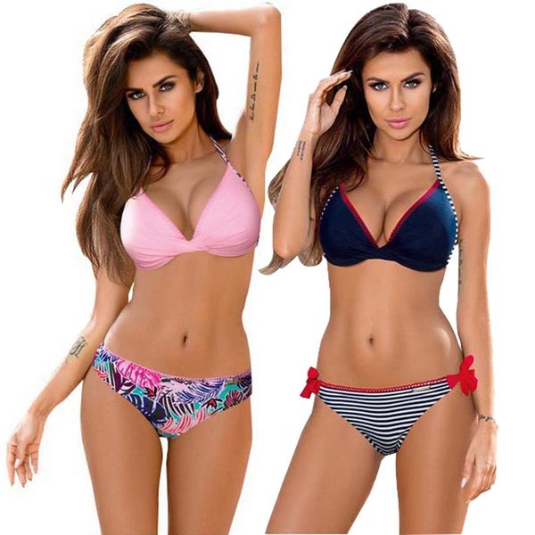 

swimwear women designer bikini 2019 new bandage push up bikinis swimsuit women swimwear halter brazilian bikini set beach suits, White;black