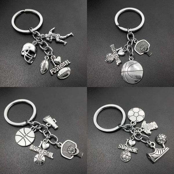 

athlete keychain football basketball rugby baseball cheerleader charm pendant keychain keyring couple jewelry diy creative gift, Silver
