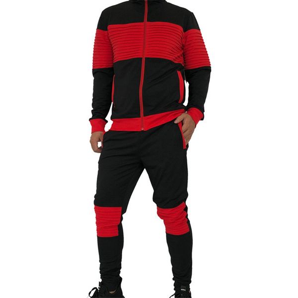 

spring mens designer костюмы мода обшитых панелей с капюшоном спорт 2pc set повседневного mans бег одежды с плиссированным, Gray