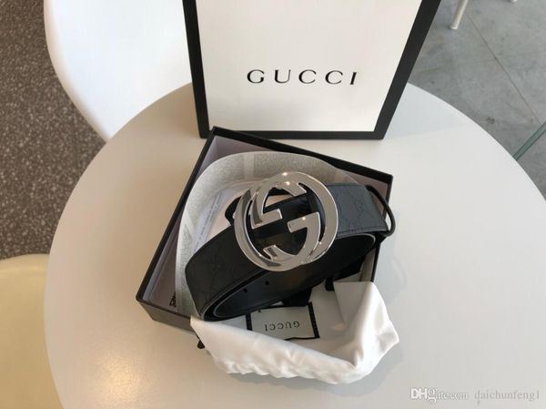 

fashion 4.0 cm width gold silver buckle canvas leather men belt with box belts women belts 411924 cwc1n 1000, Black;brown