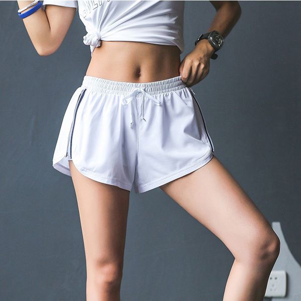 

women side zipper breathable yoga wear quick-drying shorts running fitness pants hb88, White;red