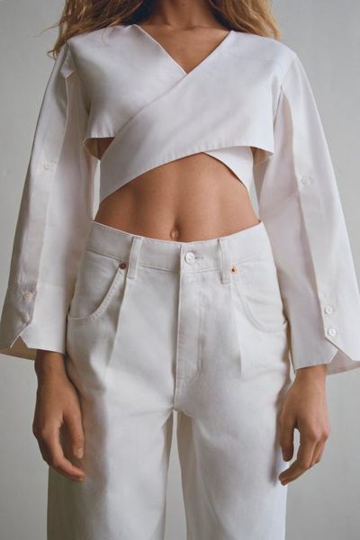 

women 2020 fashion shirt girl lady new v-neck full sleeve hollow out pullover female white short streetwear cropped