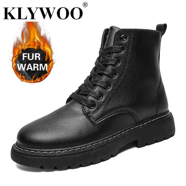 

men motorcycle boots british style high fashion plush fur warm winter boots casual waterproof sneakers dropshipping klywoo, Black