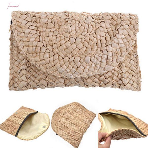 

bohemia beach bag women summer straw knitted handbag messenger long bag day clutch