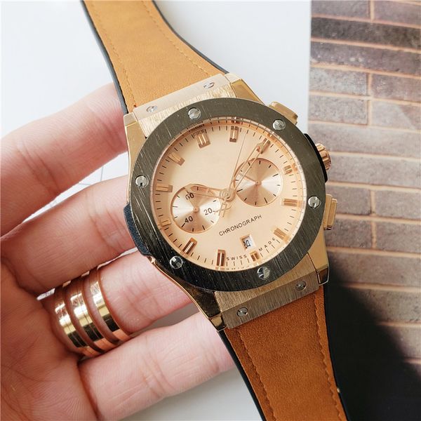 

2020 серия hubol brand new mens пять иглы набор rubber часы из нержавеющей стали класса люкс моды случайные часы часы спортивные наручные ча, Slivery;brown