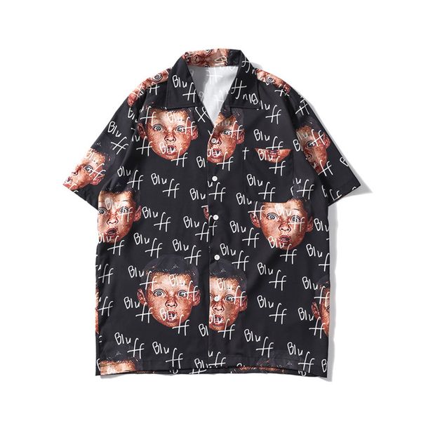 

womail 2019 new fashion summer shirts men polyester black creative pattern shirts casual short sleeve beach loose blouse, White;black