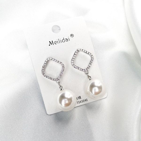 

meild style korean fashion pearl simple elegant square earrings short pearl drop earrings party wedding birthday for women, Silver