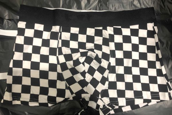 

fashion mens underpants mens boxers with letters lattices print appliques cool mens breathable underwear 4 color available size -2xl, Black;white