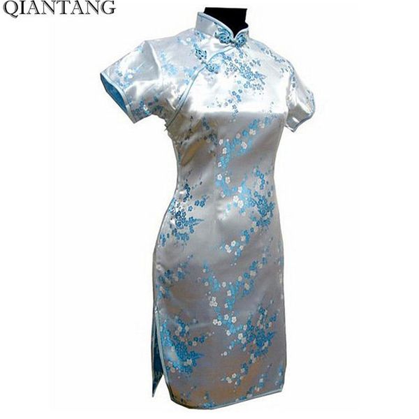 

noble light blue traditional chinese mujer vestido women's cheongsam mini qipao dress flower s  l xl xxl xxxl 4xl 5xl 6xl j4033, White;black