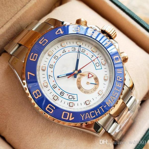 

new luxury yacht men's watch ceramic bezel mechanical automatic mechanical designer watch stainless steel blue ceramic ring 44mm116681, Slivery;brown