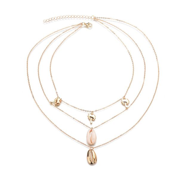 

bohemia multilayer coconut tree shell choker necklace statement alloy shell natural seashell pendant necklace for n1506, Black