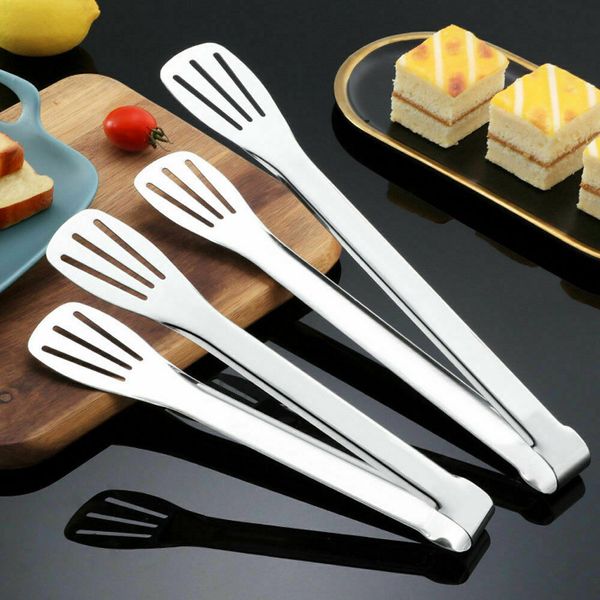 

1 x stainless steel salad tongs bbq kitchen food serving tools clip utensil tong