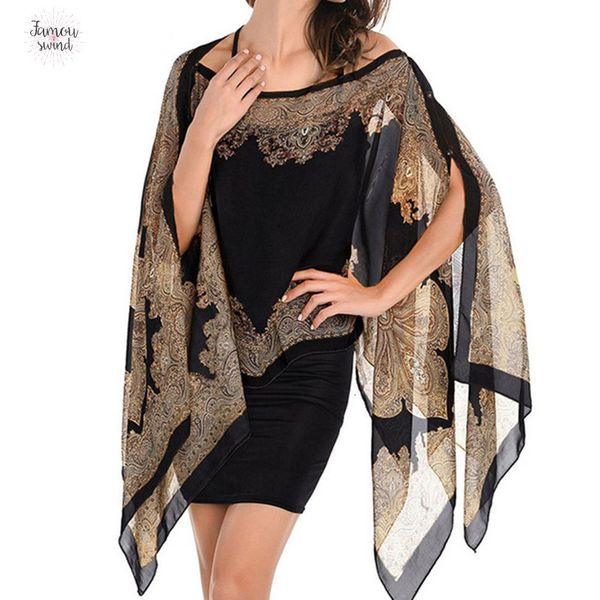 

кимоно batwing рукава шифон блузка женщины повседневная животных печати цветочные печати сыпучие рубашки большого размера пляжа туники топы, White