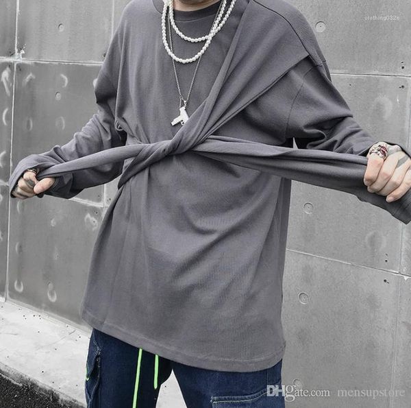 

designer tshirts spring autumn fashion casual bandage long sleeved designer mens clothing street style mens, White;black