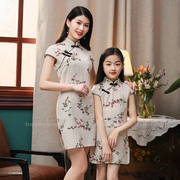 

chinese traditional women qipao wedding rotre dress kids girls hanfu children cheongsam party outfits mother daughter tang suit, Silver