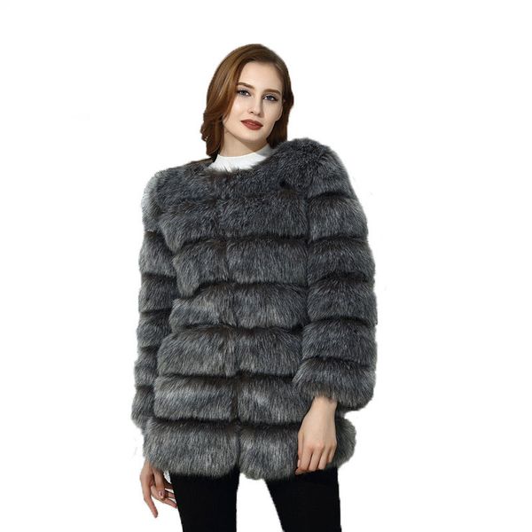

faux fox fur coat women winter fashion long sleeve artifical fur coat women thick warm long female faux jacket, Black