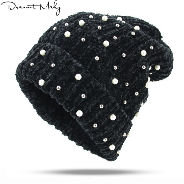 

2018winter autumn beanie hats women soft knitting skullies beanies hat female fashion female pearl cotton hat cap bonnet gorros, Blue;gray