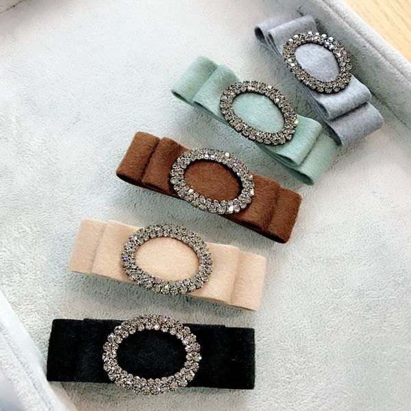 

korean simple fashion fabric wool bow tie circles czech rhinestone barrettes hair clips for women headwear hair accessories