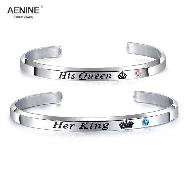 

aenine her king/his queen infinity love couple stainless steel c shape bangle bracelet trendy lover's cz crown bracelet aogh931p, Black