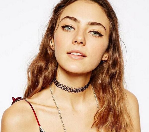 

vintage hippy stretch choker henna fashion necklace elastic chocker vintage hippy tattoo elastic choker necklace jj19975, Golden;silver