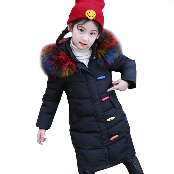 

rlyaeiz winter jackets for girls 2018 fashion letter printed thicken warm children coats girl's colorful fur collar parka coat, Blue;gray