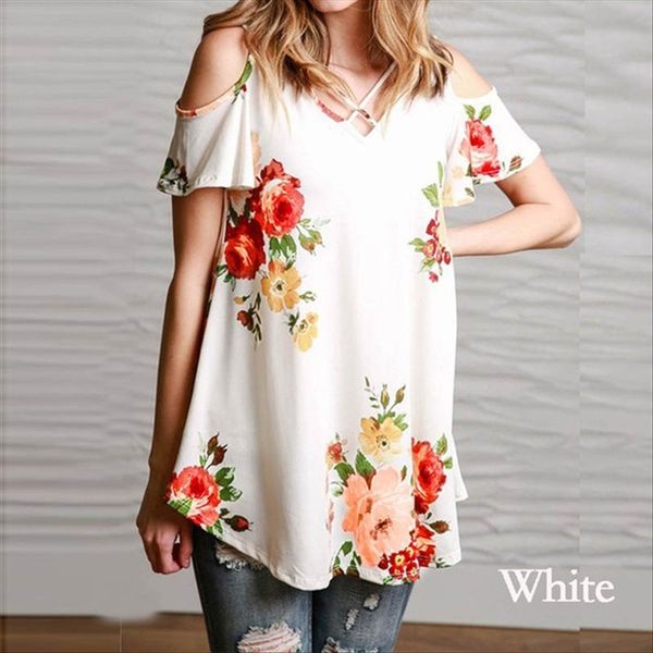 

internet women's rose printing strapless short-sleeved t-shirt internet women's rose printing strapless short-sleeved t-shirt top, White